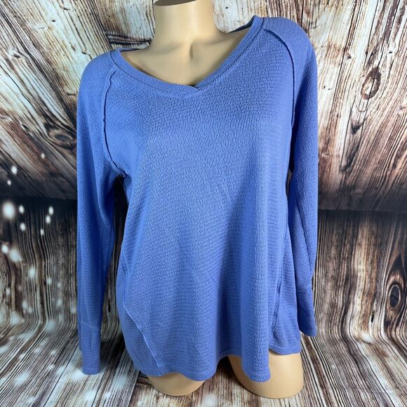 Wildfox Tops - Wildfox HALEY BRUSHED Size Medium Purple V Neck Waffle Knit Thermal Shirt Top